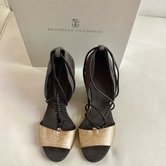 Brunello Cucinelli Mollini Grey Gold Suede 7 - Picture 9 of 10